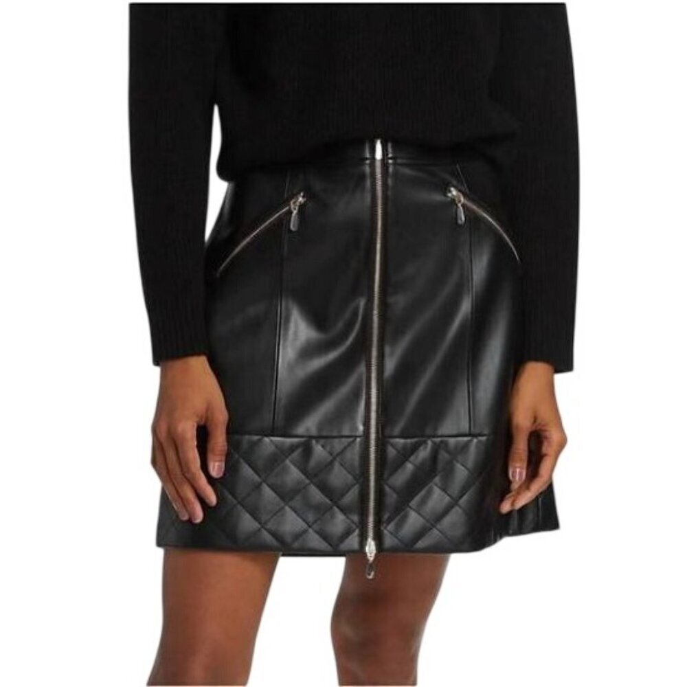 Elie Tahari Black Vegan Leather Size 10 Zipper Mini Skirt NWT